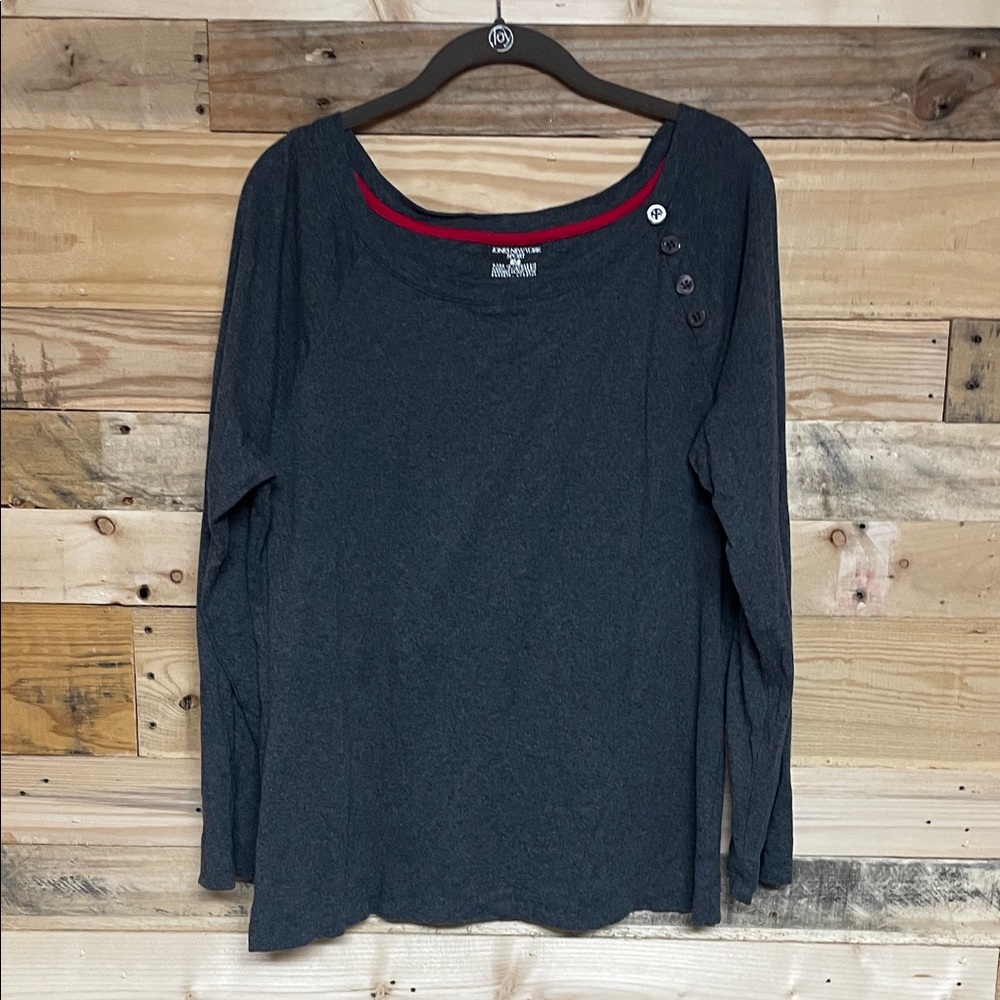 Jones New York size XL Charcoal Long-Sleeve Scoop Neck Soft and StretchyTop